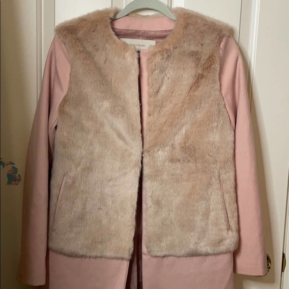 Zara pink wool peacoat faux fur S blogger fave Small - Picture 9 of 14